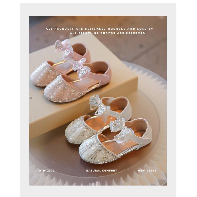 Princess shoes for girls2026Summer new style rhinestone soft-soled non-slip bowknot fashion half-sandals for children with crystals