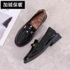 Genuine Leather SpringSeason and FallSeason Four Seasons Silent Work Gold Buckle Paint Glossy Round Head British Small Leather FootPairs Lady