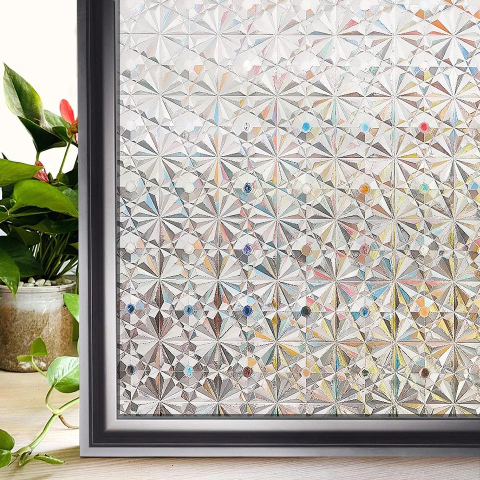 More Styles 3D Rainbow Window Privacy Stained Glass Window Film Anti Look Heat Insulation Window Sticker Vinyl for Glass Windows