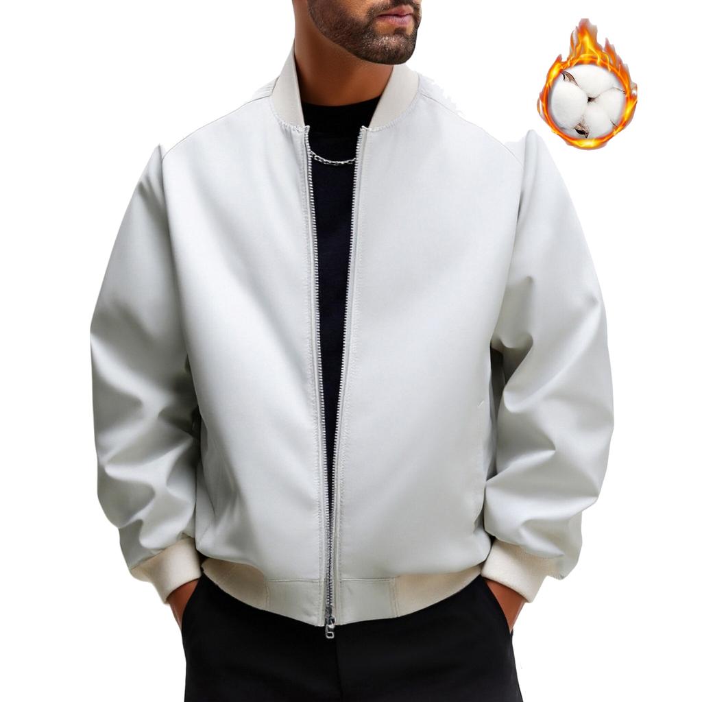 Men's Casual Solid-color Zipper Jacket, Men's Baseball Collar Loose Cotton Thickened Warm Coat
