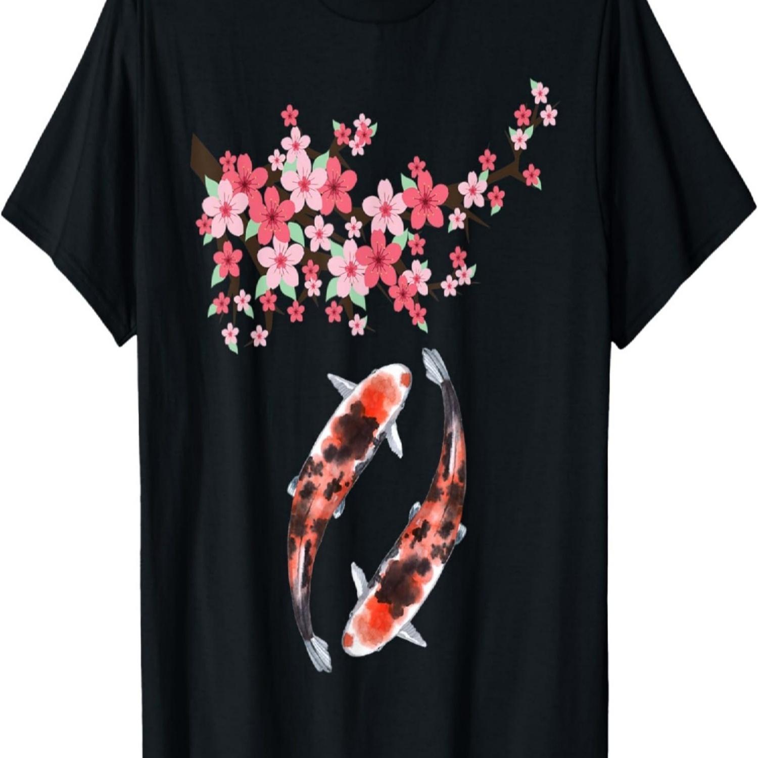Koi Carp Nishikigoi Fish Cherry Blossoms Men Women T-Shirt(12) S чёрный