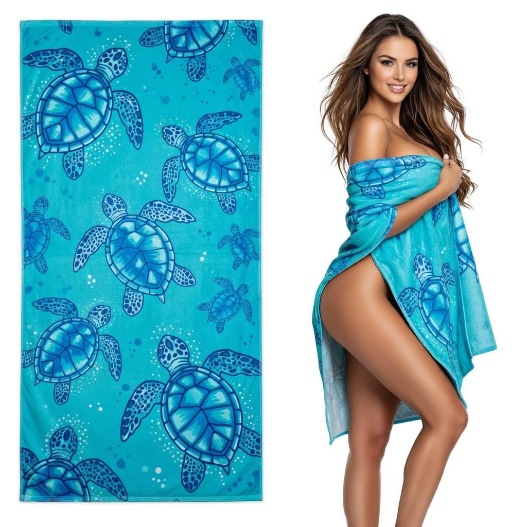 

Turtle Print Beach Towel, Sea Pattern Sun Protection Windproof Quick Dry Absorbent Microfiber Blanket for Summer Pool Camping W40*H60(CM)