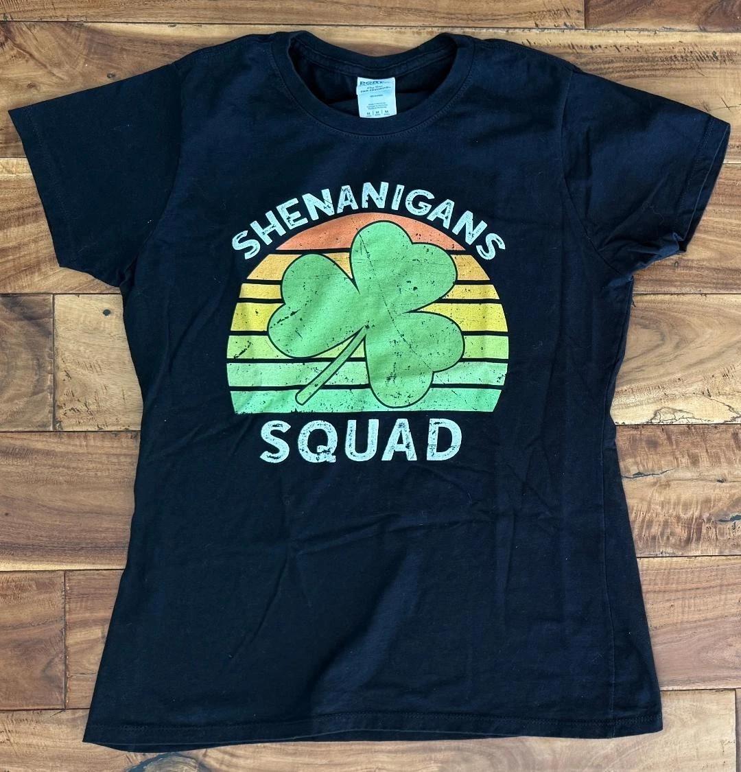 Women s Shenanigans Squad Clover St. Patrick Day T - Shirt Top Medium Lucky L