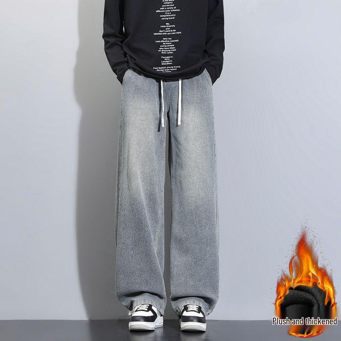 

Мужские джинсы ретро «Звездное небо» на флисовой подкладке - Свободные брюки прямого кроя в стиле кэжуал для осени/зимы S