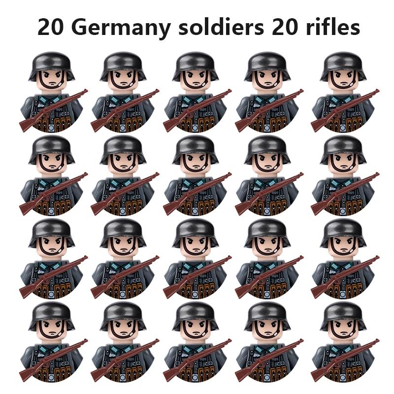20Pcs/Set WW2 Military Soldier Array Soviet US UK France Japan Canada Italy China Building Blocks Action Figure Bricks Kids Toy