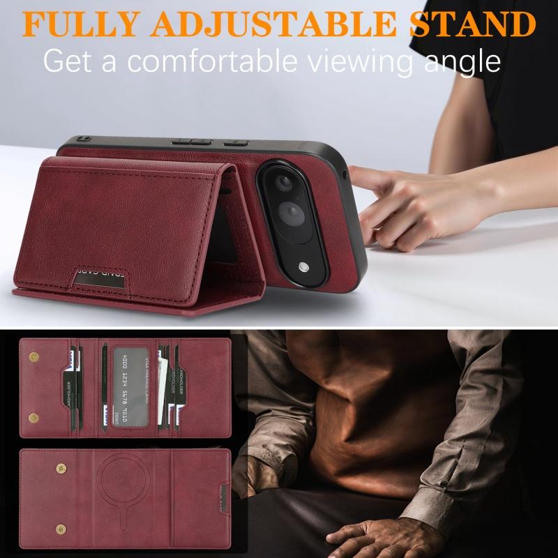 MagSafe Wireless Charging Magnetic Wallet Card Phone Case for Google Pixel 10 Pro XL 9 9A 8 8A Leather 2-in-1 Flip Stand Cover