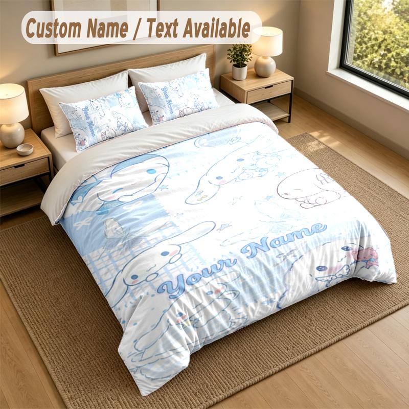 3Pcs Bedding Set Custom Name Text, 1 Sheet 2 Pillowcases Home Bed DecorCinnamoroll