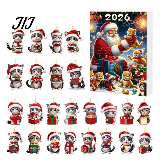 Decorative Acrylic Cat Figurines for Windows 2026 Advent Calendar, 24 Days Christmas Countdown Calendar with Tree Decorations Hanging Ornaments