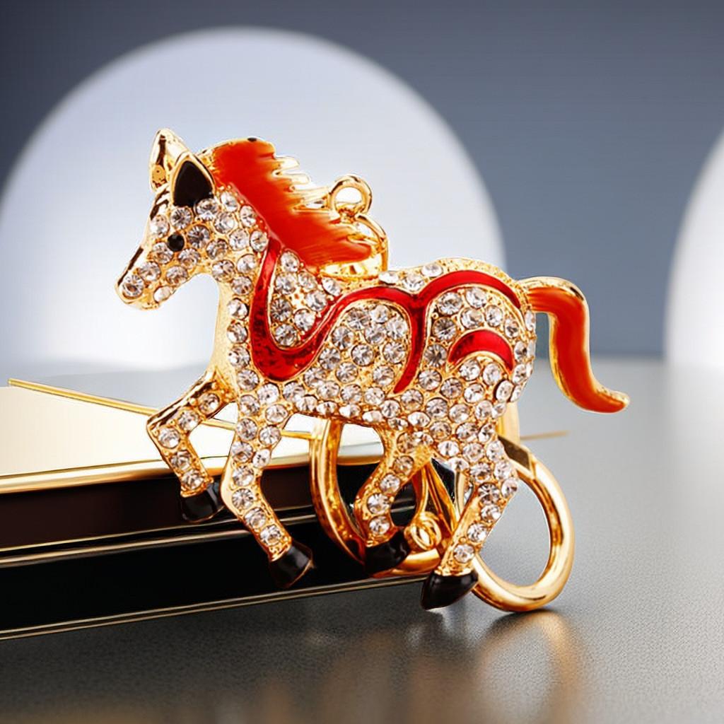 Mini Cute Rhinestone Horse Keychain Bag Pendant Keyring Metal Gift Birthday For