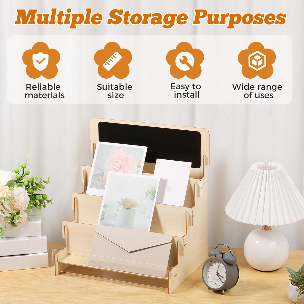 Greeting Card Display Stand 4 Tiers Wooden Card Storage Box Multi Purpose Sticker Display Rack Business Card Display Holder