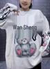 2025 Autumn/Winter Rhinestone Rabbit Cartoon Hoodie for Women - Loose Fit with Letter Detail