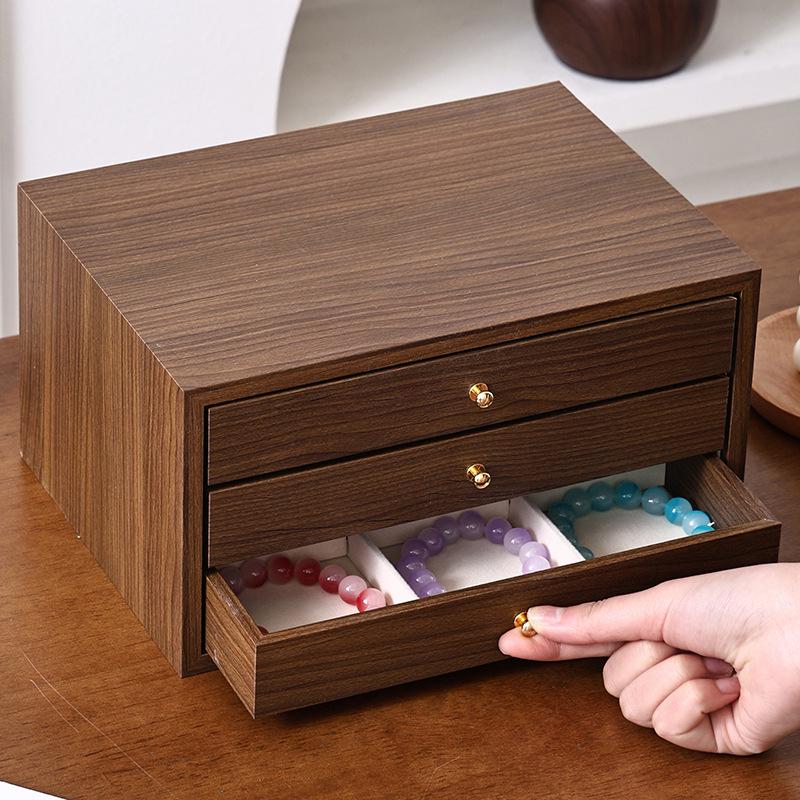 Walnut Multi-Layer Wooden Jewelry Box - Dustproof Organizer for Earrings, Rings, and Necklaces