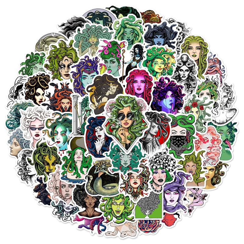 60pcs Snake-haired Banshee Medusa Graffiti Stickers Skateboard Helmet Notebook Guitar Stationery Waterproof PVC Stickers