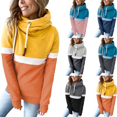 Zima Jesień Moda Damska Bluza z Kapturem Color-block Luźna Bluza z Kapturem na Sznurki