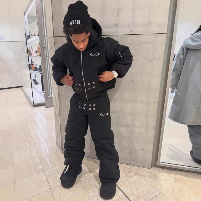 Unisex Y2K Streetwear Hoodie Pants Set With Distressed Detail Embroidered Lettering Fall Winter Casual Outfit