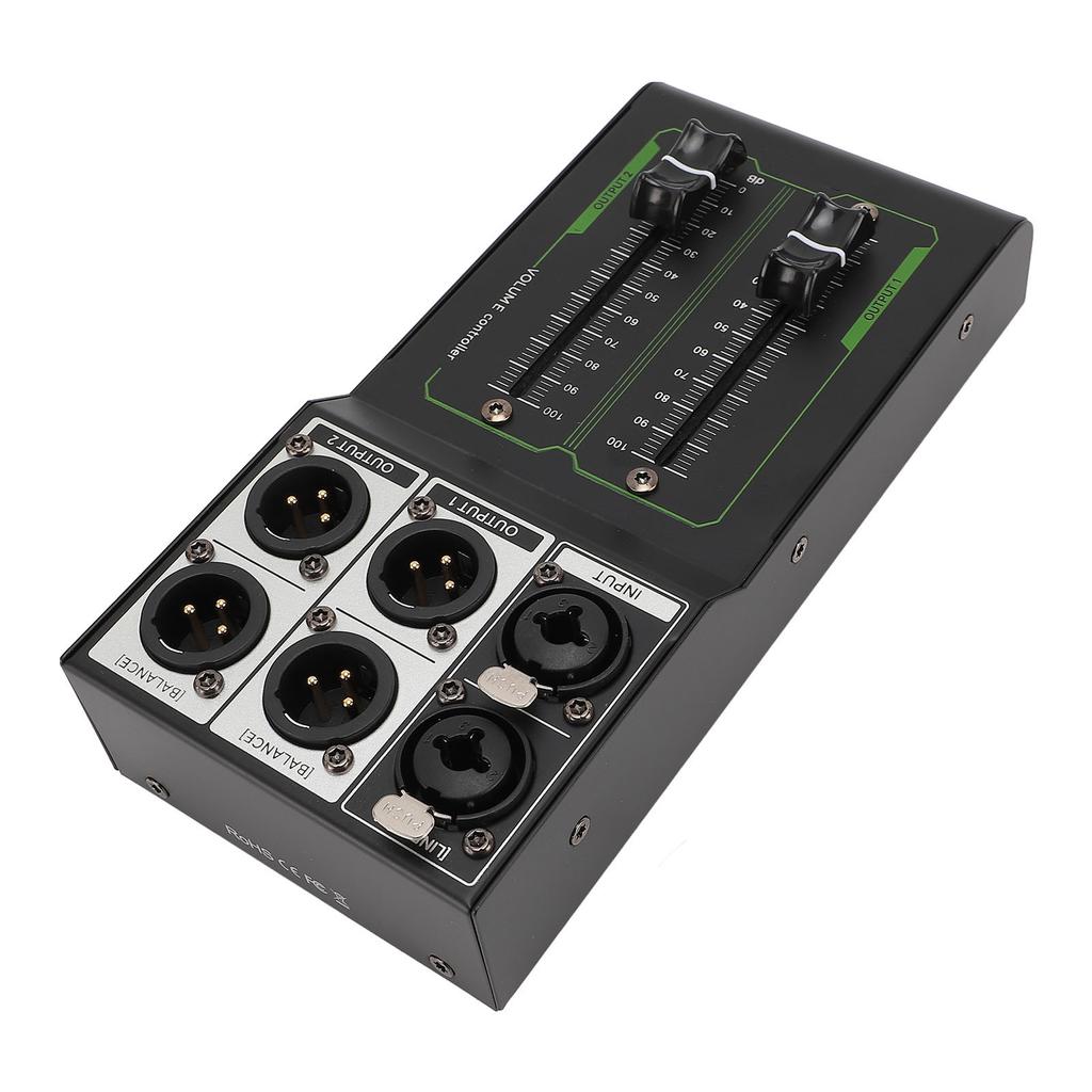 Passive Volume Controller, 1 in 2 Out Accurate Stereo Volume Controller, All Metal Lossless Passive Volume Control Box with Extended 70MM Fader, Plug
