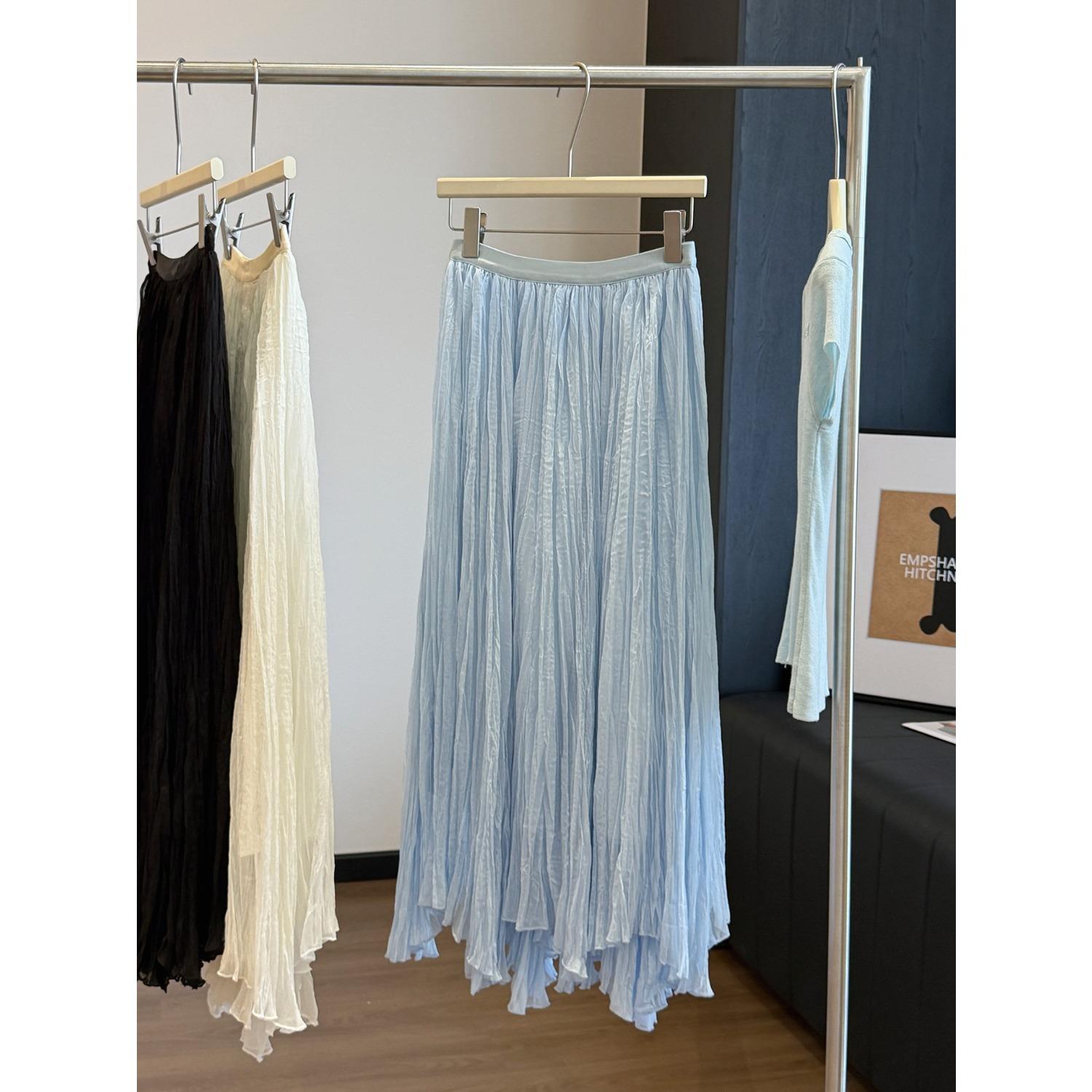 Women s High Waist A Line Pleated Skirt Loose Fit Casual Solid Color Maxi Skirt one size