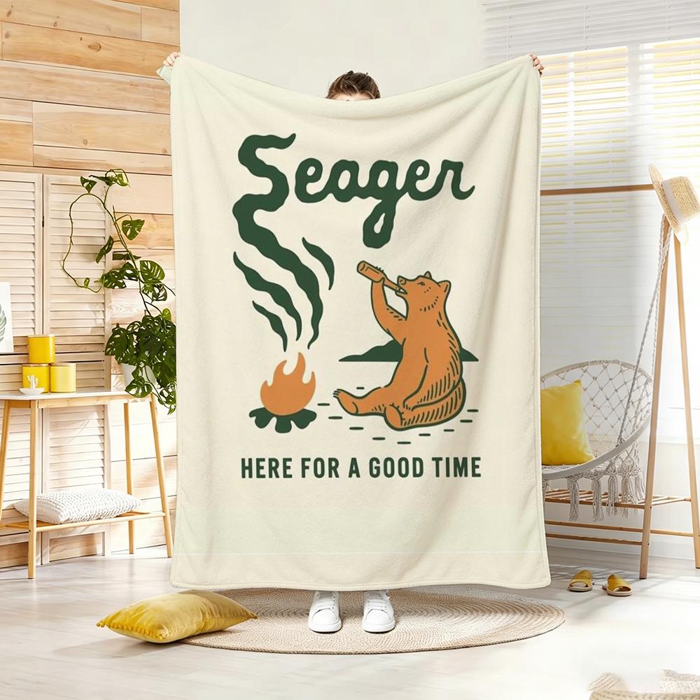Illustration R-Retro Camping Throw Lightweight 240g Flannel Blanket Soft Skin-friendly for Summer Cooling