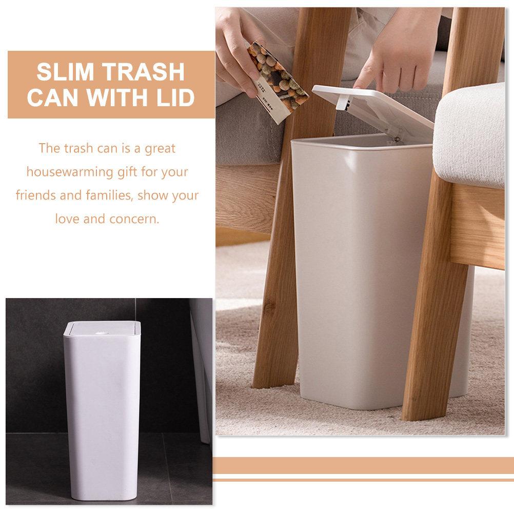 Press Down Trash Can 3 Liter Small Plastic Waste Bin with Touchless Lid for Bathroom Kitchen Office Modern Compact Garbage Can