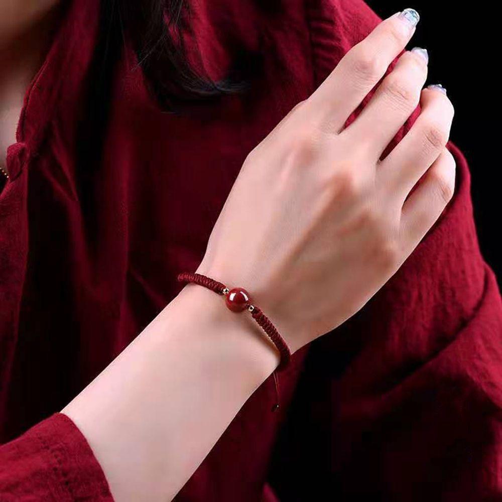 

Couple Jewelry Female Bracelet Braided Hand Rope Korean Style Wristband Transfer Beads Bracelet wine red-Three beads