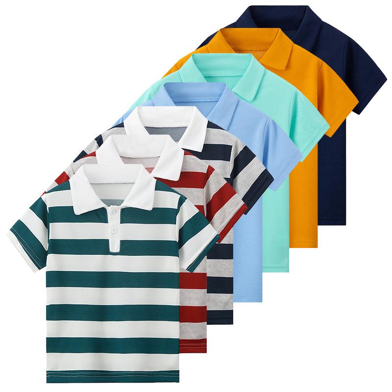 Kids' Striped Multicolor Polo Shirt - Boys' Gentleman Casual or Girls' Solid Short Sleeve Tee