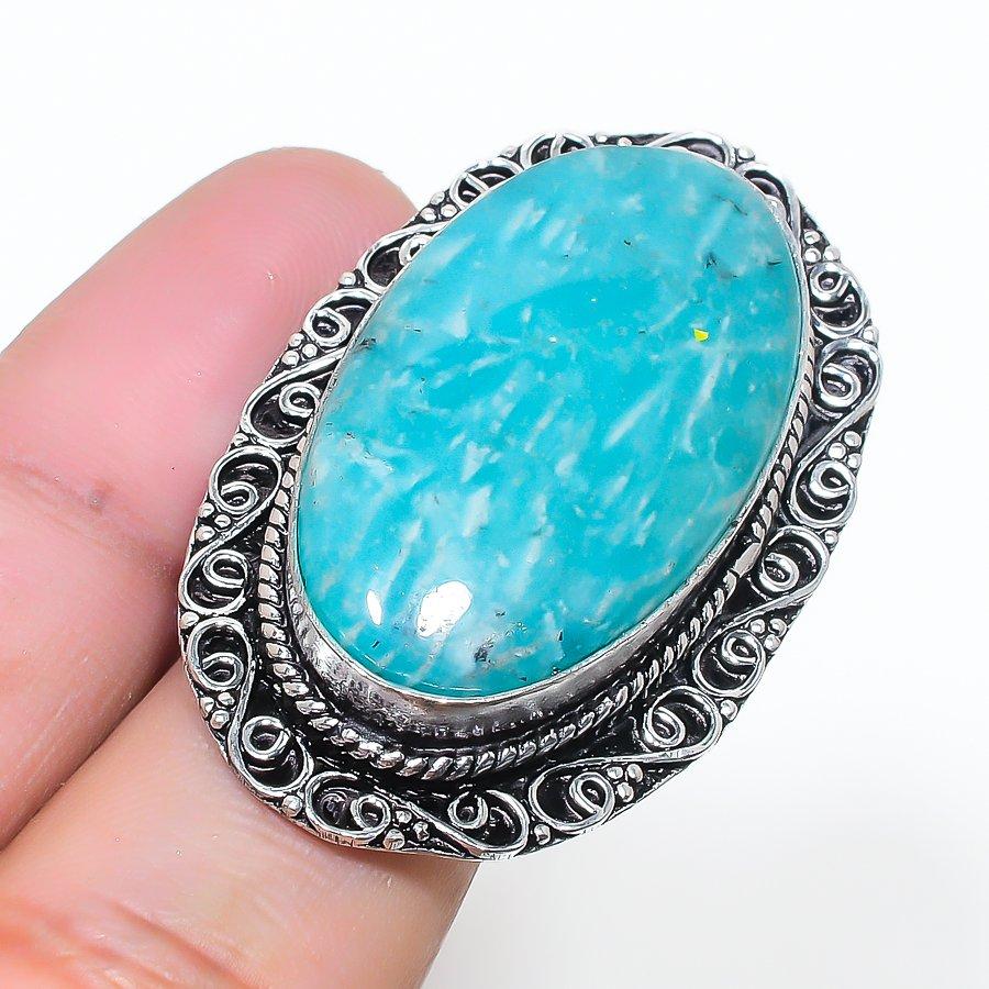 Natural Amazonite Gemstone 925 Sterling Silver Jewelry Ring Size 6.5 AR-17054