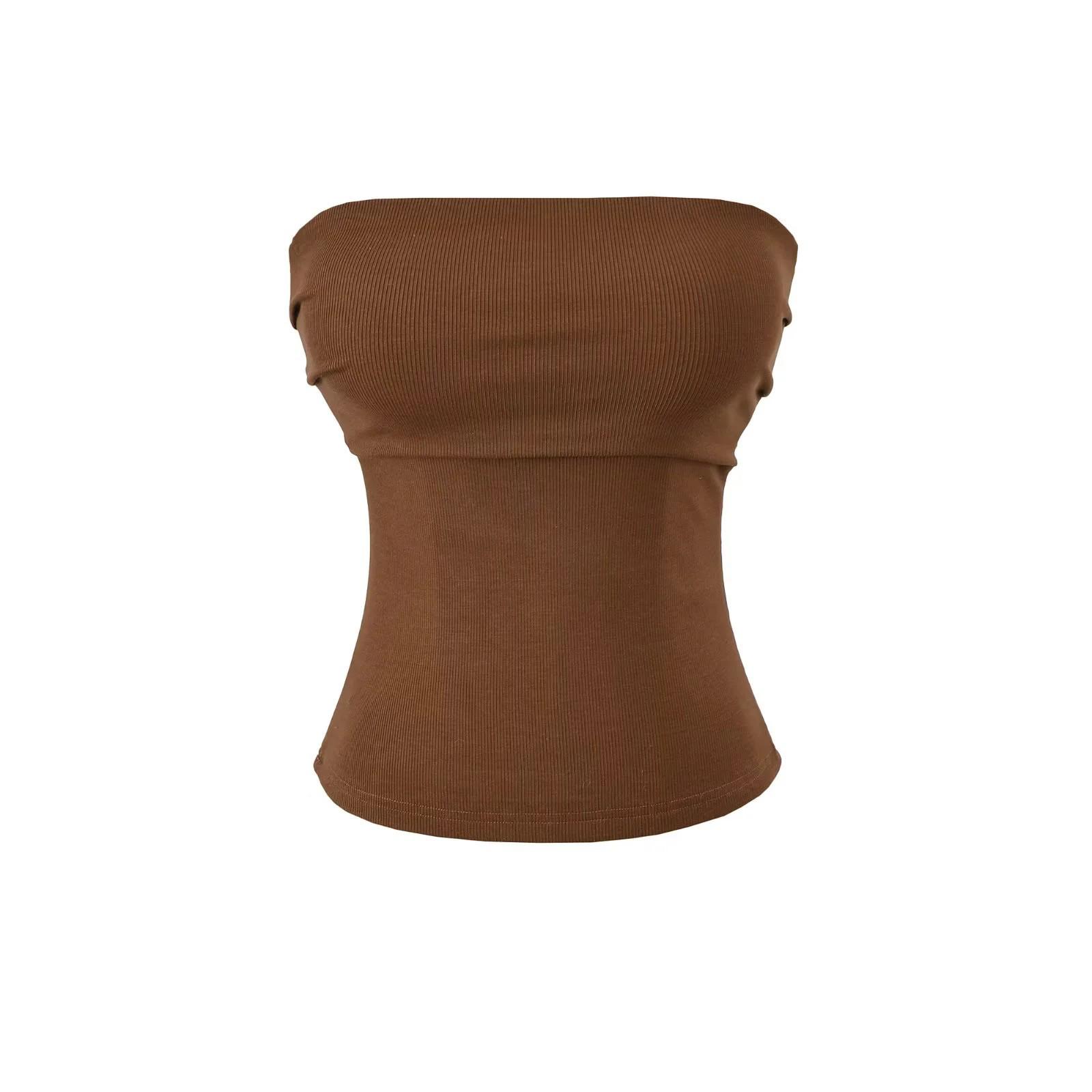 

Elegant Pleated Strapless Top with Chest Pads and Non-Slip Design Small кавовий
