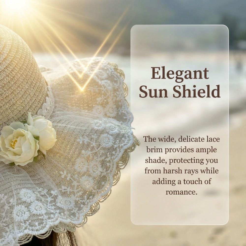 Fashion Lace Bow Sun Hat Adjustable Lace Ruffle Wide Brim Hat Breathable Straw Fisherman Cap Sun Protection