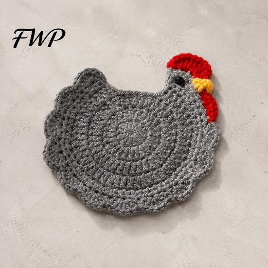 Decorative Kitchen Accessories Handmade Crochet Hen Coasters for Drinks, Cute Cartoon Yarn Cup Mats, Heat Handcrafted Woolen Trivets Resistant