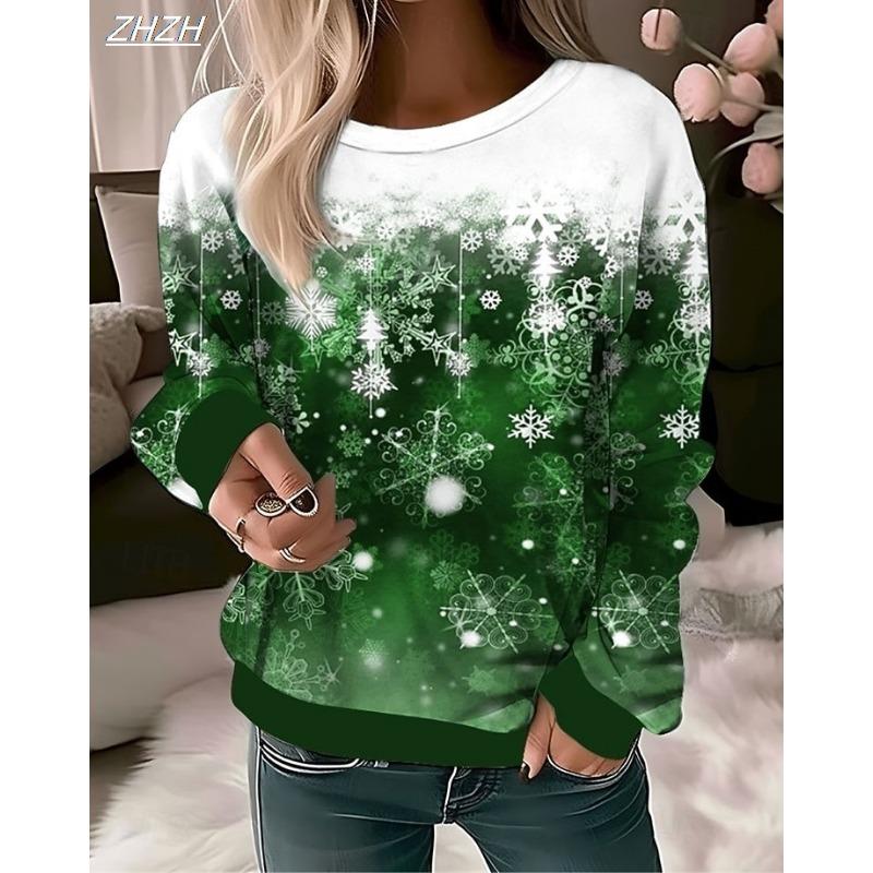 Women's Pullover Graphic Christmas Tree Abstract Casual Long Sleeve Crew Neck Regular Tops Casual Holiday Print Fall Winter