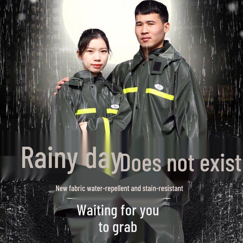 Men's Waterproof Reflective Raincoat & Pants Set, Thickened Ox Tendon, Lightweight & Breathable for Motorcycle Riding & Hiking
