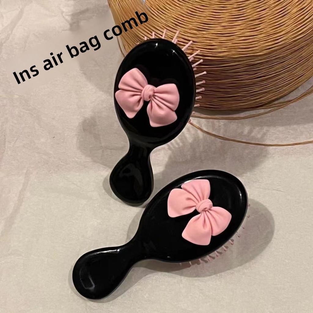 Portable Folding Hair Comb with Cute Bow Mini Air Cushion Massage Brush for Travel