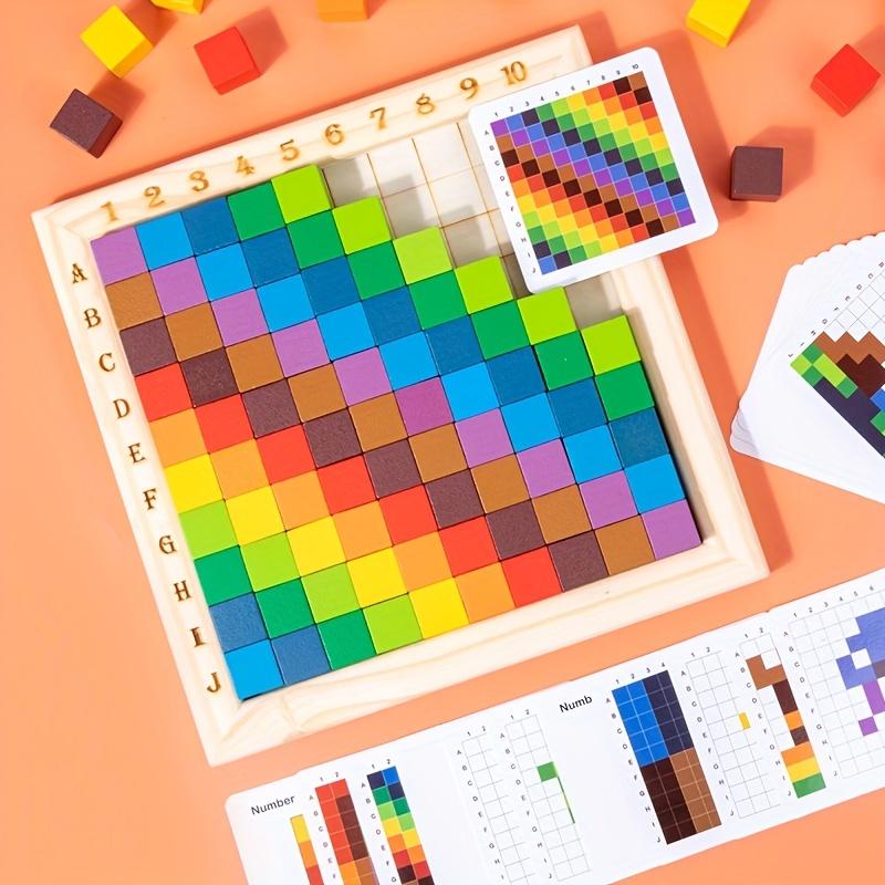 100pcs Wooden Colorful Counting Blocks Game  Educational Puzzle Toy for Youngsters, Enhances Cognitive Skills,Early Learning Imagination,Mixed Colors
