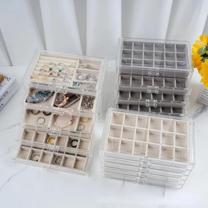 Jewelry Storage Box Transparent Plastics Multi-layer Necklace Ring Earrings Organizer Boxes Classification Drawer Jewelry Case