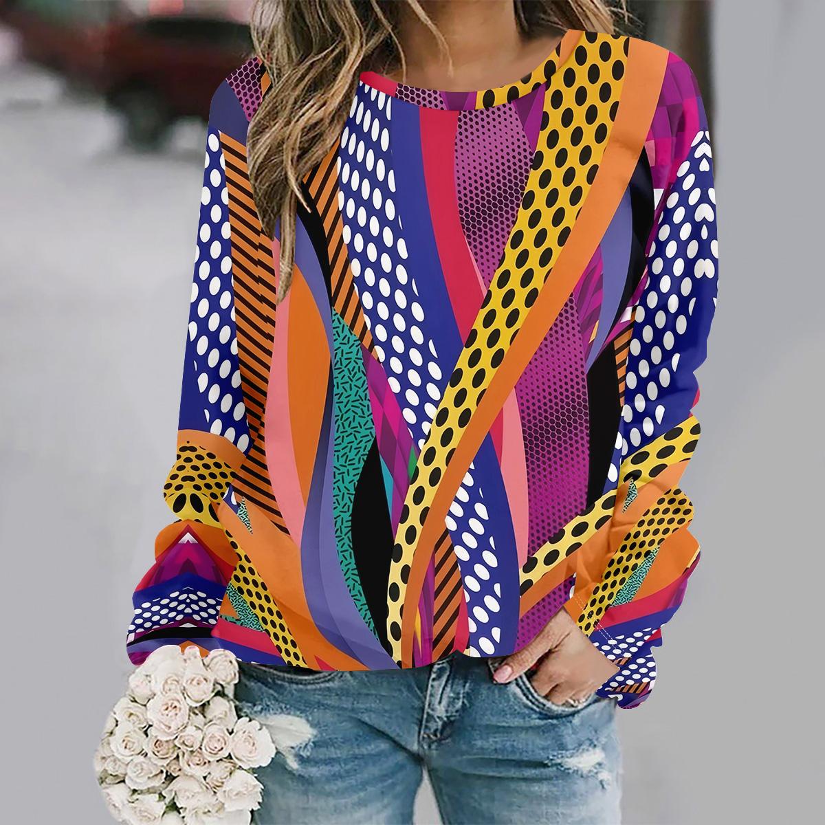 

Осень и зима новая мода круглый вырез длинный рукав с принтом элегантный повседневный свободный худи XL