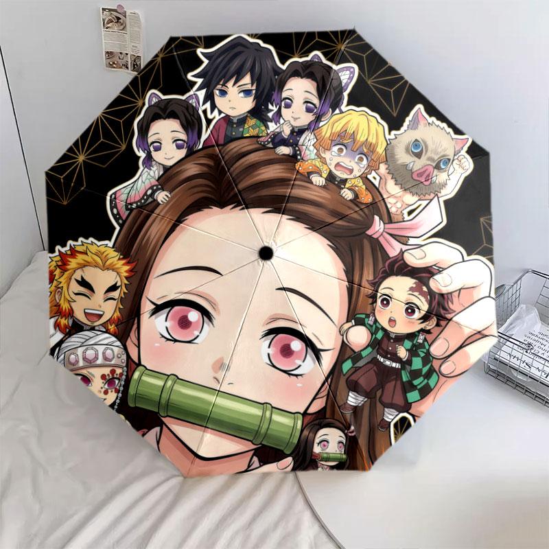 1 PC Automatic Folding Umbrella - Demon Slayer Kimetsu No Yaiba Pattern Portable Foldable Design With 8 Ribs Christmas Birthday Gifts