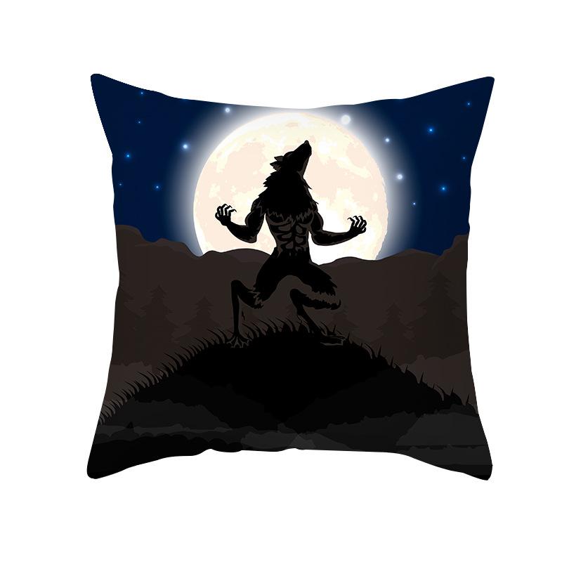 Home Cartoon Pumpkin Head Halloween Pillow Cover Peach Velvet Cushion Cover Office Sofa Cushion Cover
