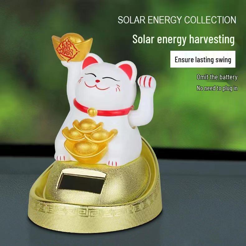 Solar-Powered Waving Yuanbao Cat Ornament for Cars and Cakes – Creative New Year Gift