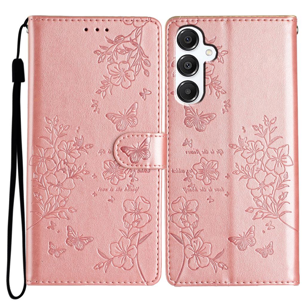 Pro Samsung Galaxy A36 5G Peněženkové pouzdro na telefon Kožený vyklápěcí kryt s potiskem motýlů a květin