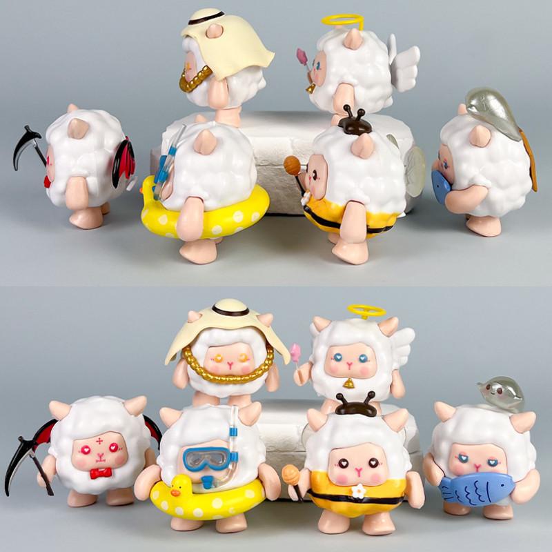 6 Eggy Pcs Party Sheep Design Mini Model Desktop Decoration Set Ornament