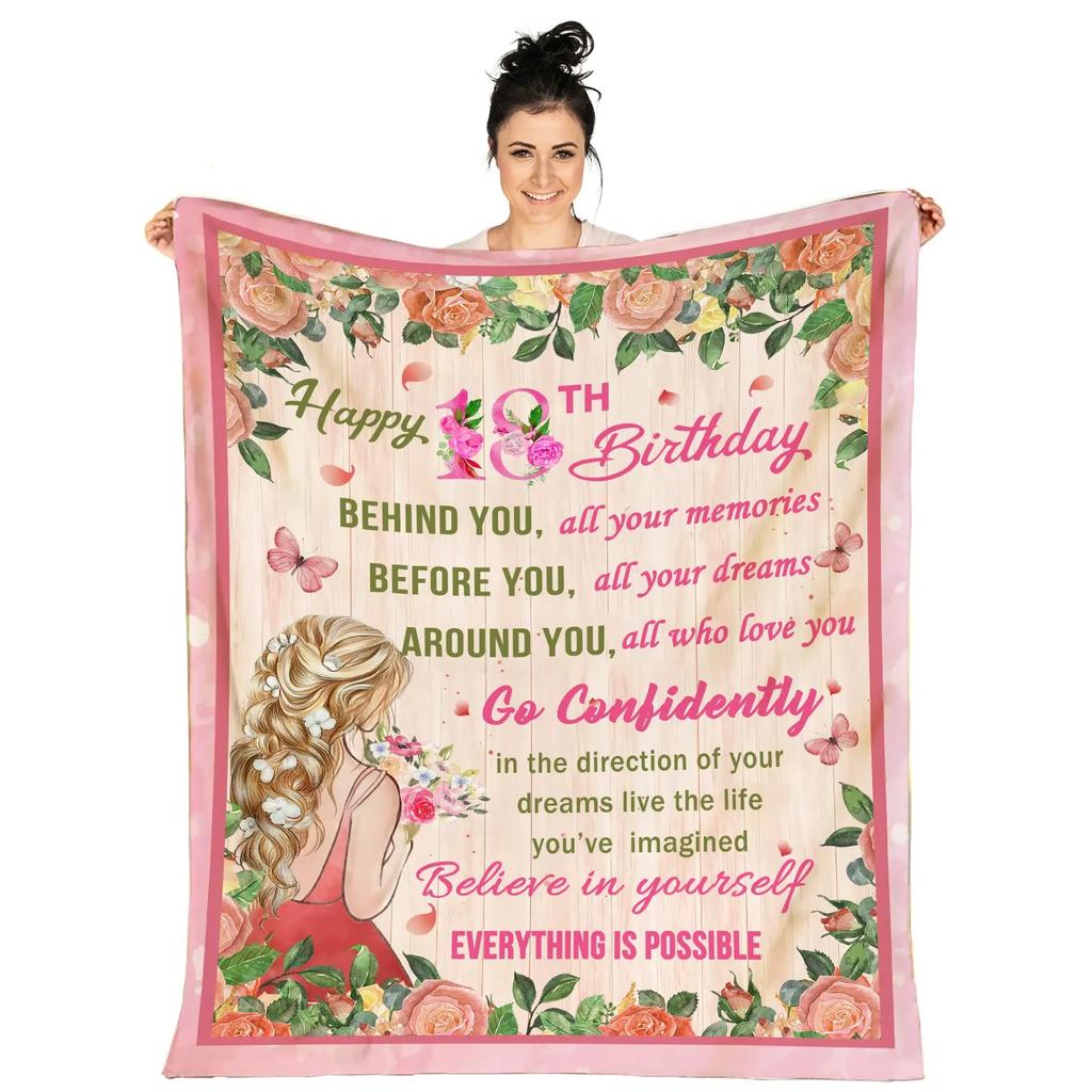 18th Birthday Gifts Ideas for Girls-Girls 18th Birthday Decor Blanket-Gift for 18 Year Old Girl-Gifts for Daughter Bestie Sister