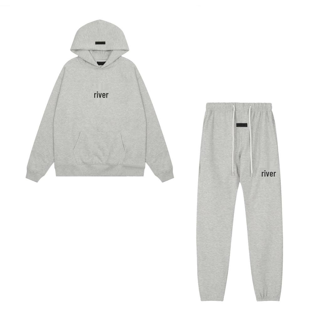 Herbst/Winter Unisex FOG ESSENTIALS Beflockter Hoodie Sweatshirt – Paar Lockerer Schnitt mit Plus Samt