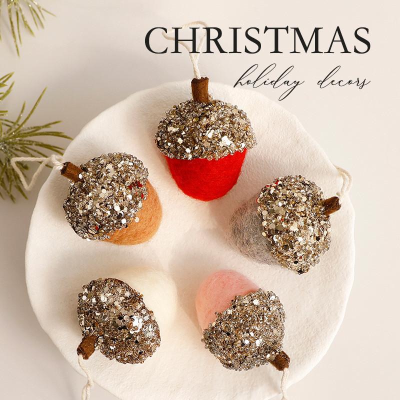 Christmas Pinecone Felt Tree Ornaments With Glitter Accents For Holiday Decor