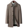 Men's Thickened Woolen Coat with Cotton Padding, Classic Striped Outerwear for Middle-Aged & Elderly, Dad's Style for Autumn/Winter.