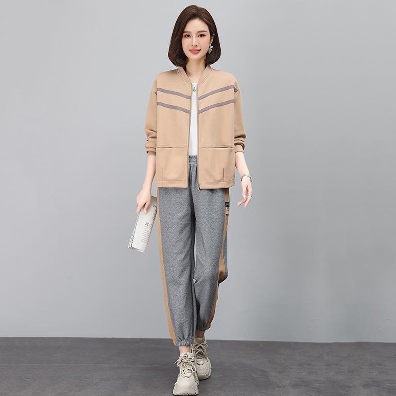 Women's 2023 Spring/Autumn Color Block Sportswear: Baseball Jacket & Jogger Set