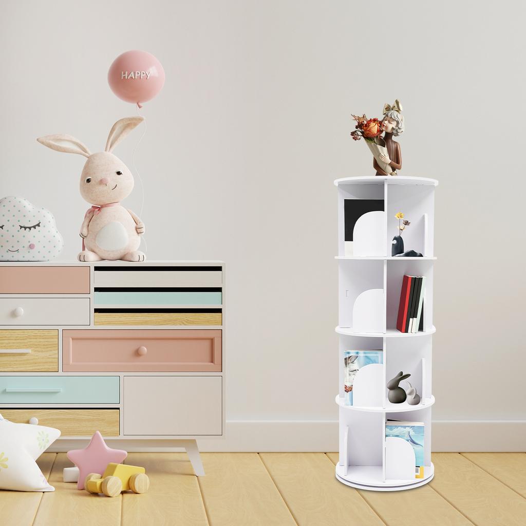 4-Tier Freestanding Bookcase 360° Rotatable Bookshelf Suitable for Bedrooms, Living Rooms, Children's Rooms, Study Rooms