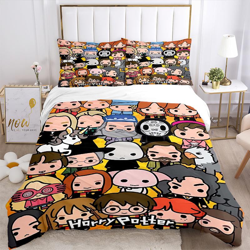 3pcs Harry Potter's Friends and Foes Bedding Set 1 Soft Quilt Cover + 2 Pillowcases, Suitable for All Seasons.H051