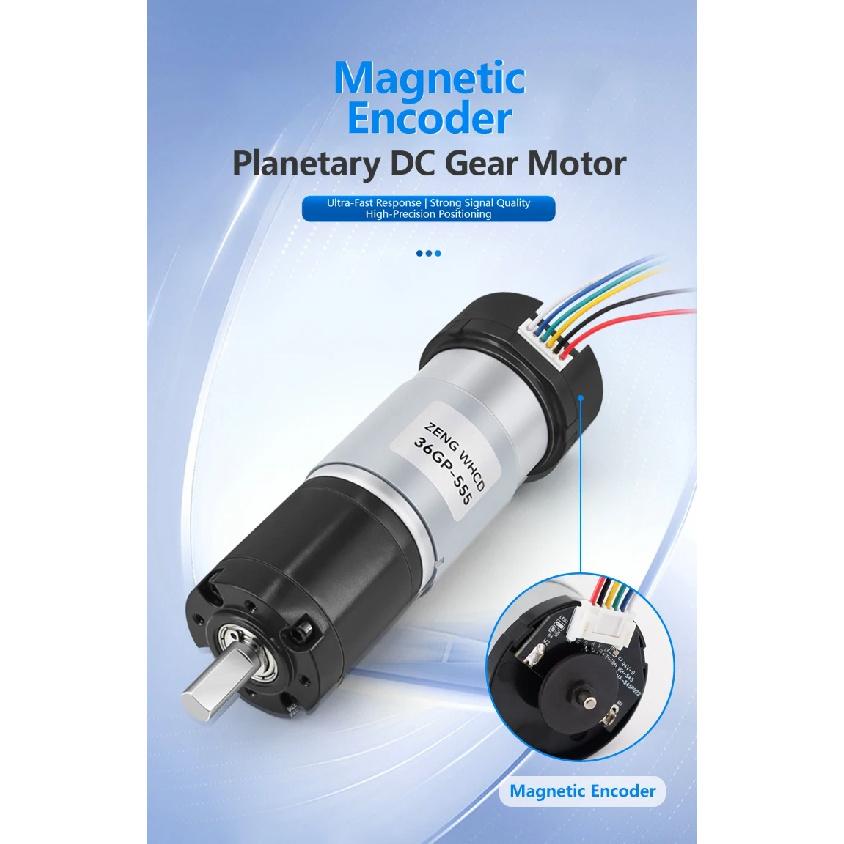 36GP-555 Planetary Gear Reduction Motor with Hall Effect Sensor And Encoder, 12V-24V All-Metal Gear Motor, High Torque DC Motor
