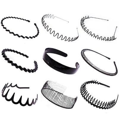 Metal Men Women Sports Headband Hair Band Hoop Comb Hairband Wave Black Headwear