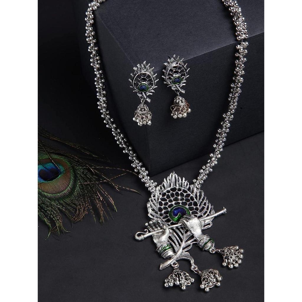 Traditional Oxidised Silver Necklace Jewellery Set for Women